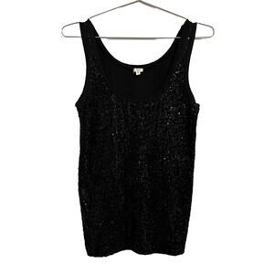 J Crew Black Sequins & Cotton Tank Top, Scoop neck, XS